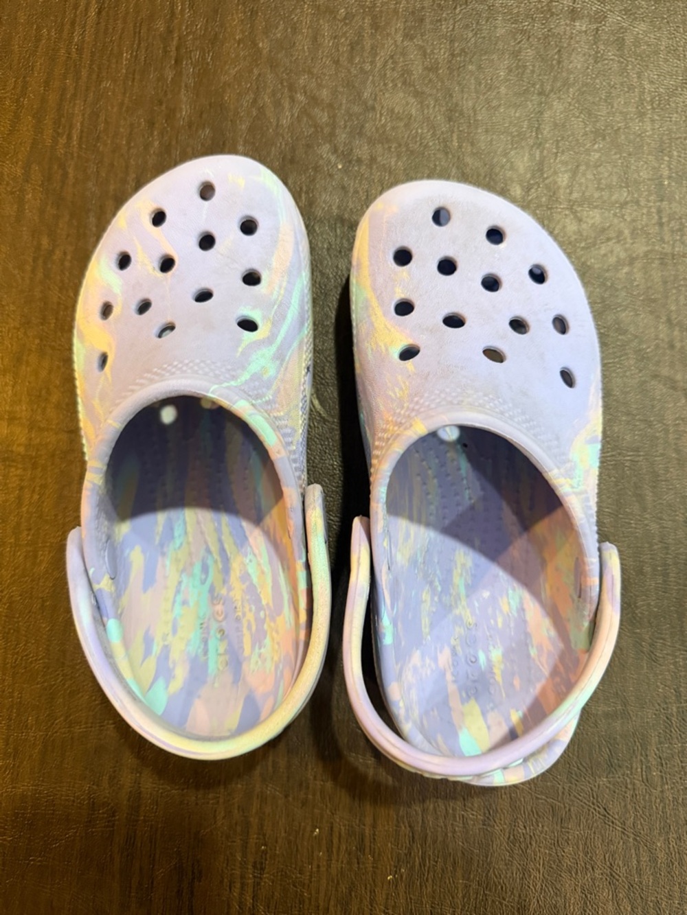 Crocs Kids Lavender Marbled Classic Iridescent Clogs Sz 12